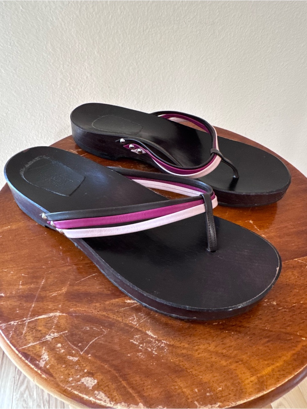 Vintage J. Crew Wooden Sandals with Leather Triple Straps
